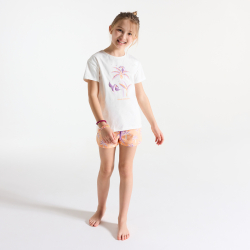 بيجاما-بشورت بيضاء قطعتين من قماش الجيرسيه للبنات